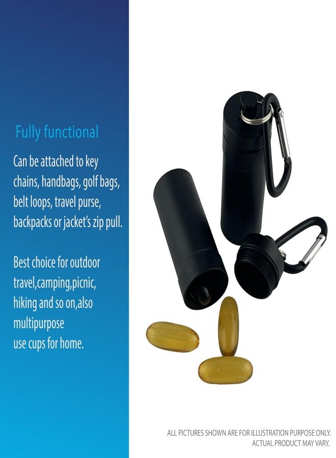 Deke Home - Waterproof Keychain Pill Holder (2 Pack), Small Aluminum Pill Case for Medicine, Vitamins & Travel, Portable Pill Container with Secure Screw Top & Carabiner, 1.9"x0.7", 1.4oz - Image 3